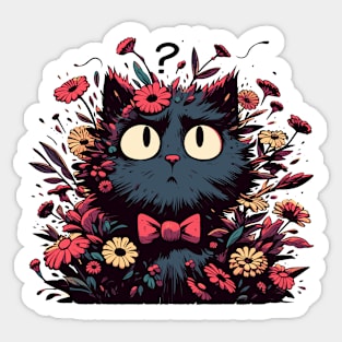 Kawaii botanical confused cat Sticker